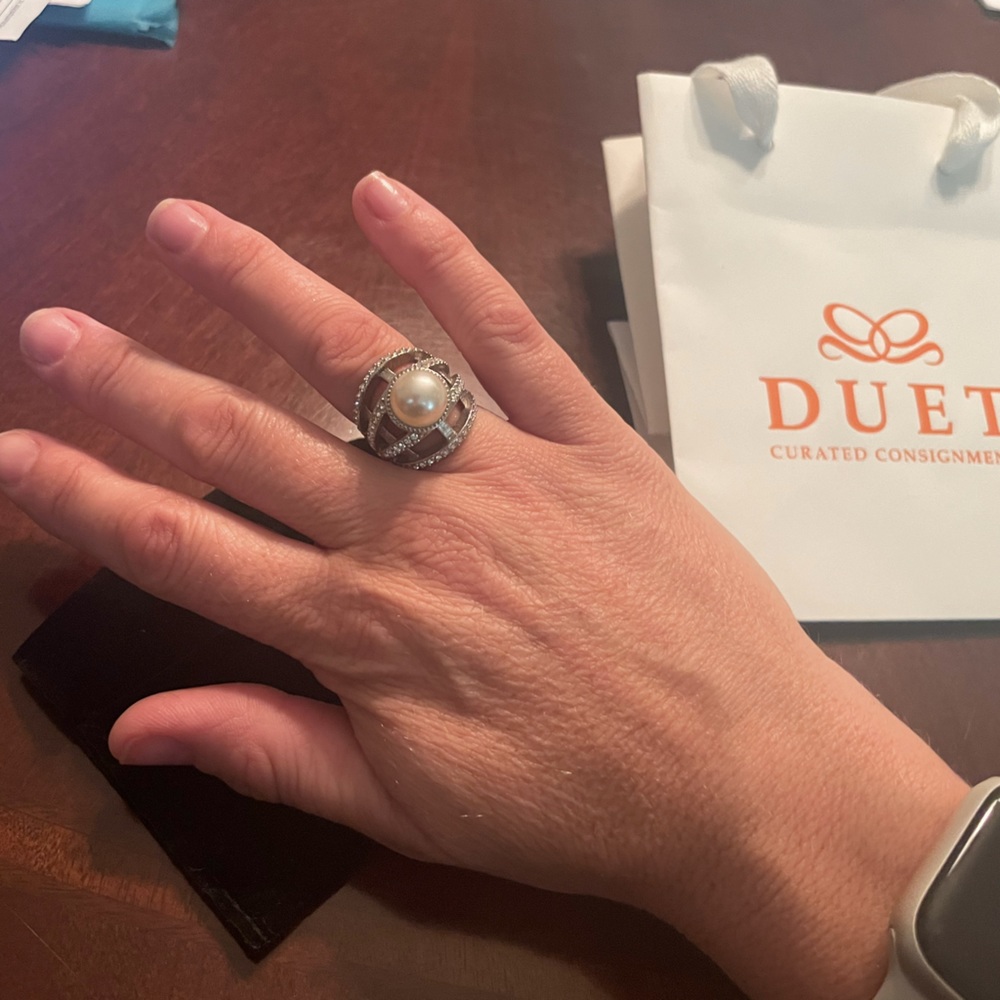 Authentic Chanel Pearl & Crystal ring